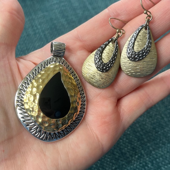 LIA SOPHIA earrings and pendant gold silver black - Picture 1 of 17
